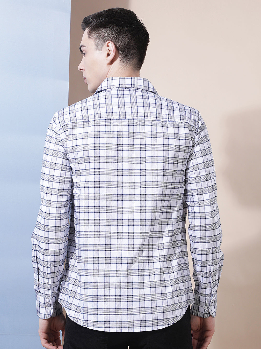 White Checked Button-Down Collar 100% Cotton Shirt