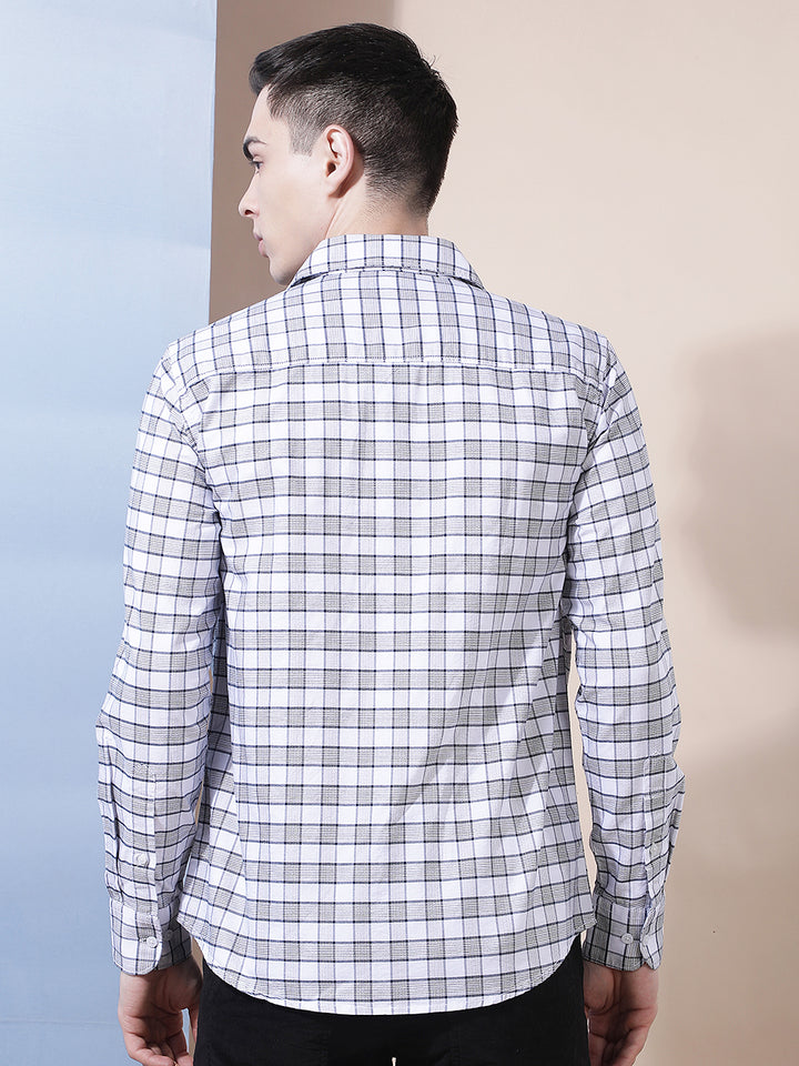 White Checked Button-Down Collar 100% Cotton Shirt