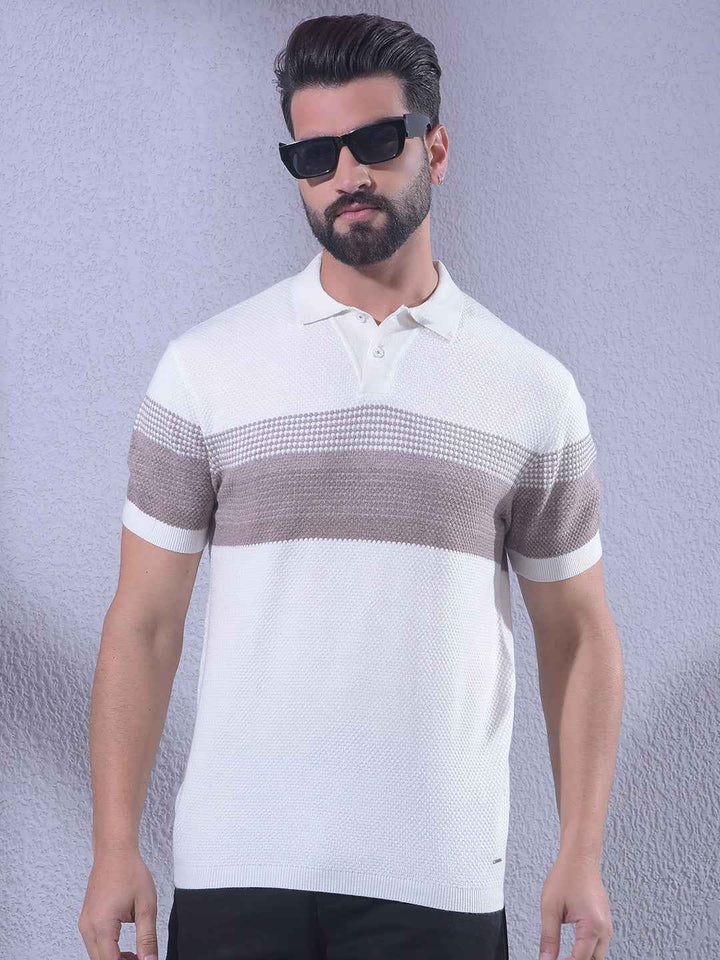 Off White Horizontal Stripes Knitted T-Shirt