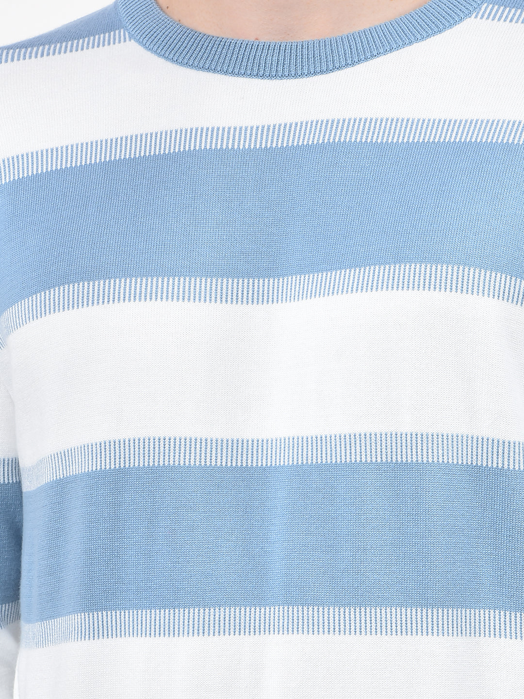 Blue Horizontal Stripes 100% Cotton Sweater