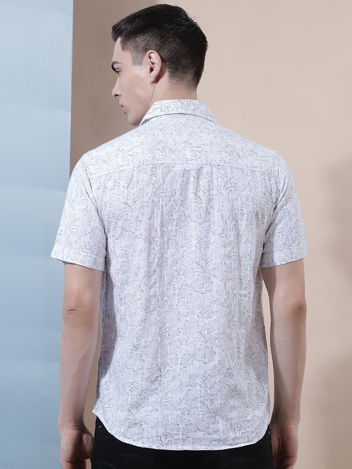 White Floral Print Shirt