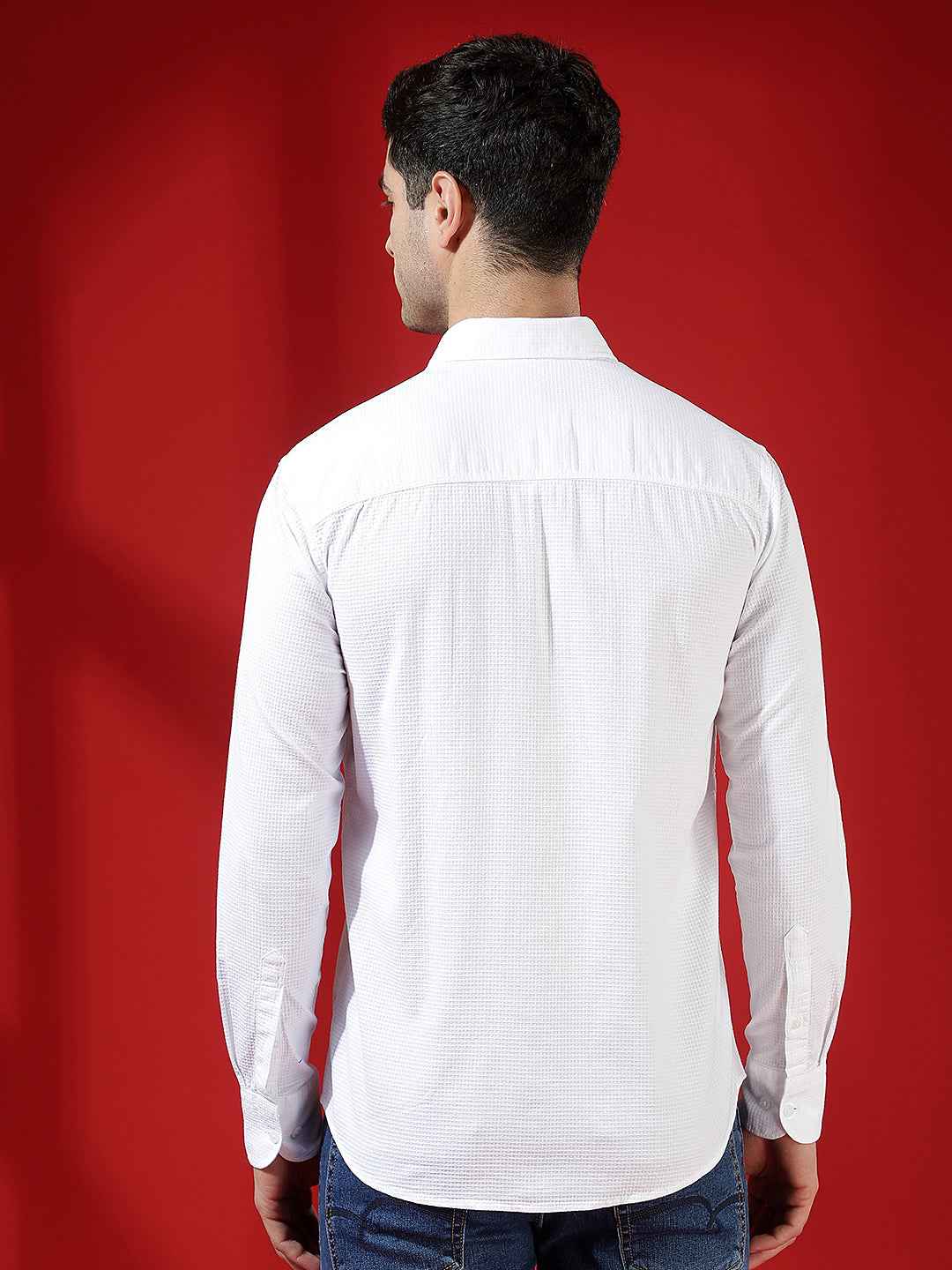 White Textured Smart Casual Shirt