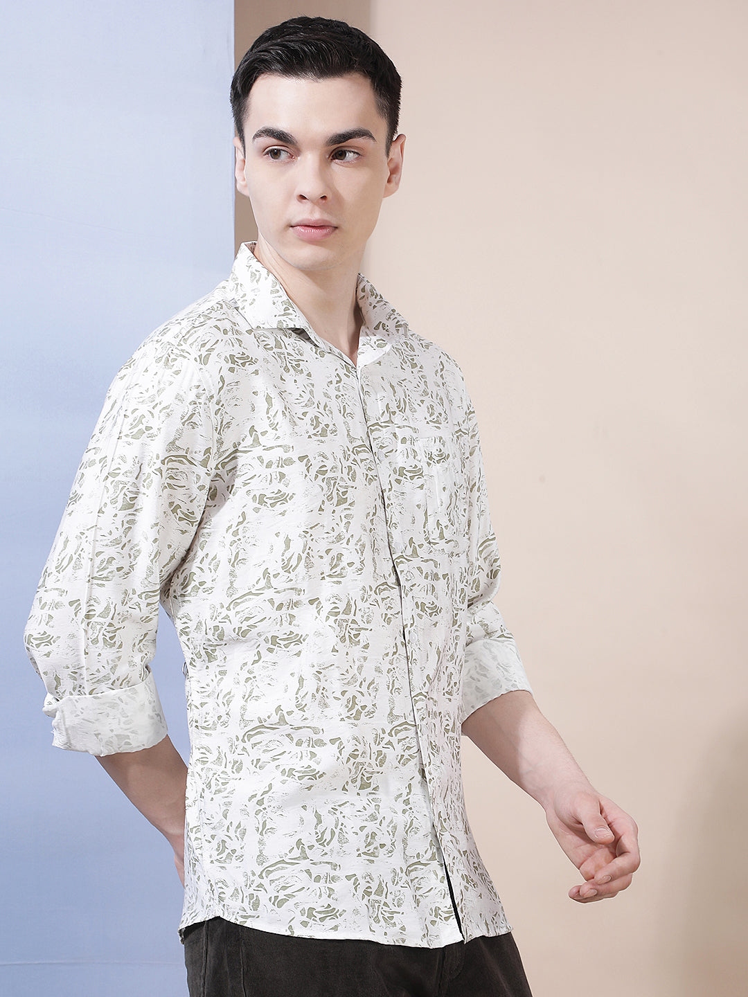 Structured Emerald Green Printed Shirt