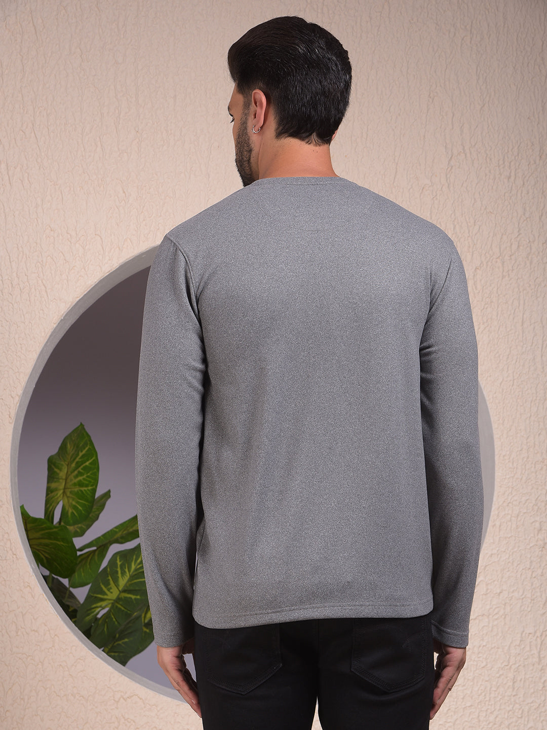 Grey Textured Knit Sweatshirt