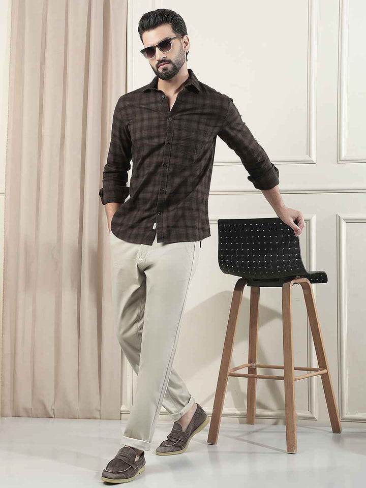 100% Cotton Brown Checked Shirt
