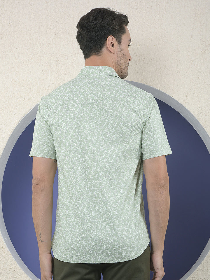 Green Floral Print 100% Cotton Shirt