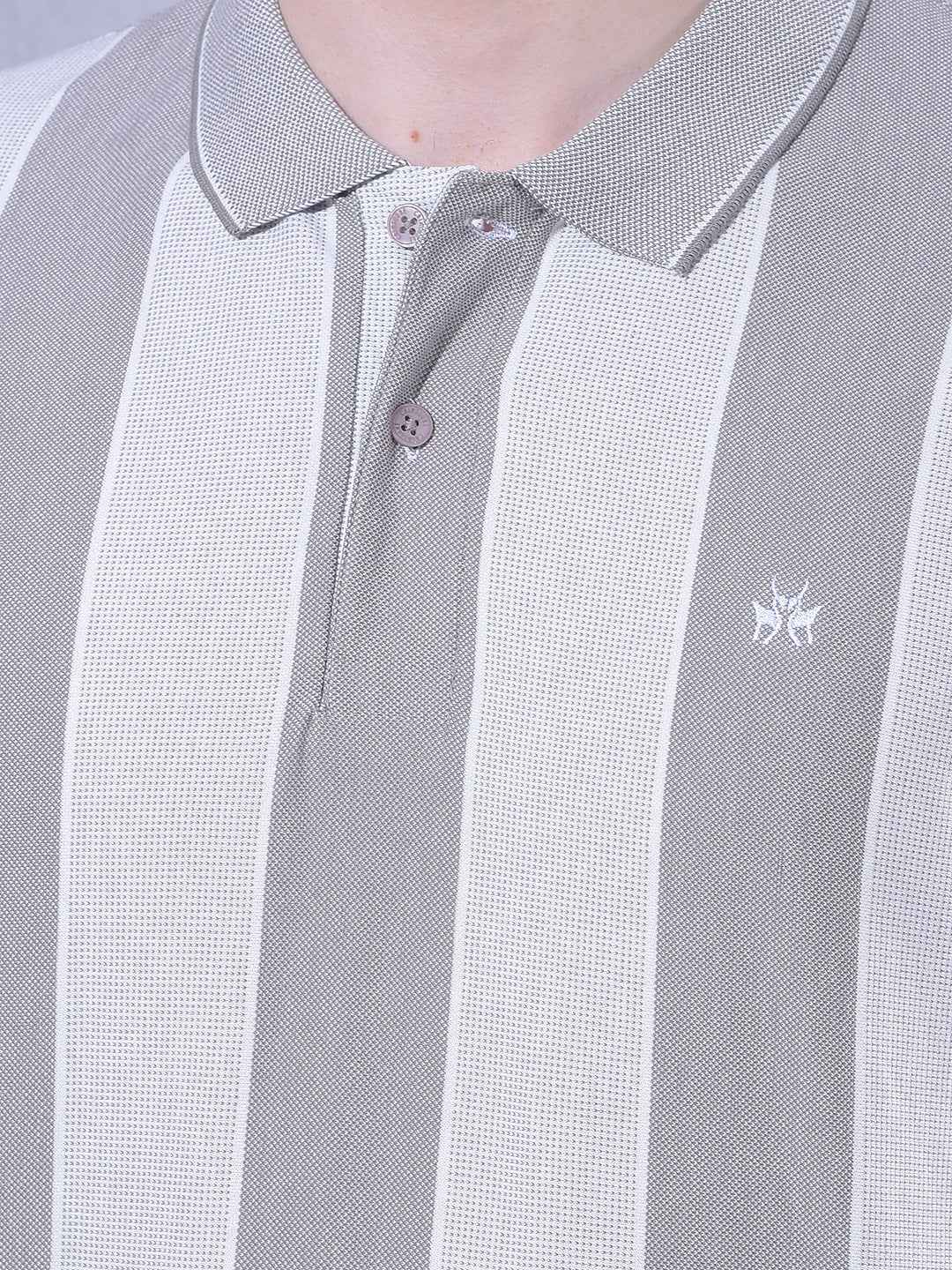 Beige Vertical Striped T-Shirt