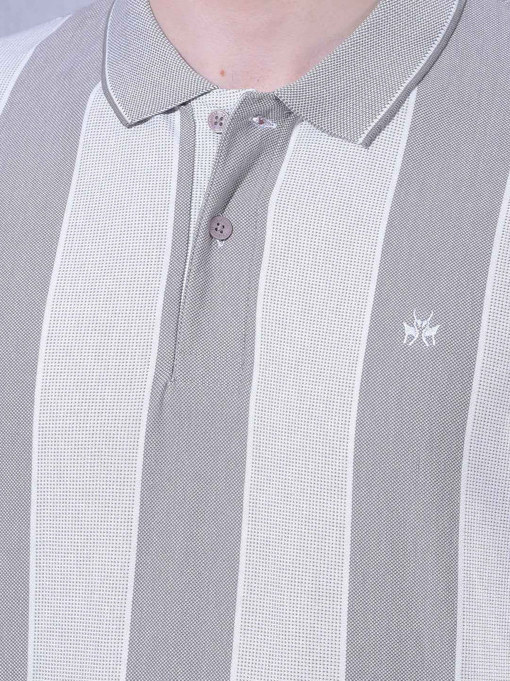 Beige Vertical Striped T-Shirt