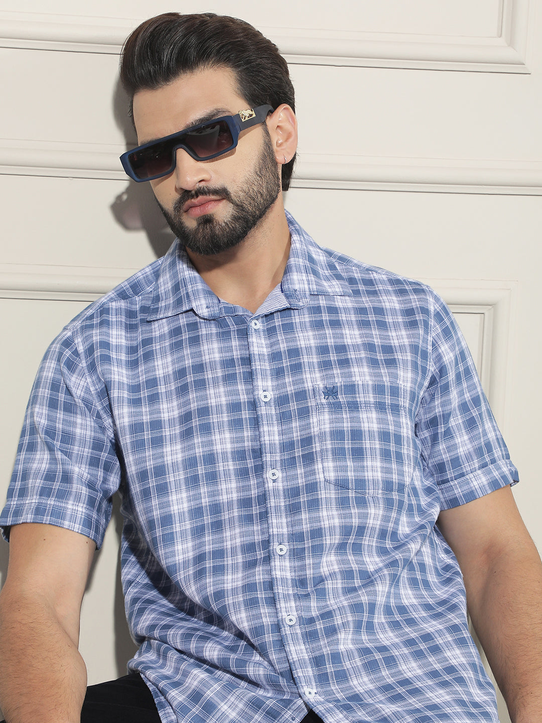 Blue Checked 100% Cotton Shirt