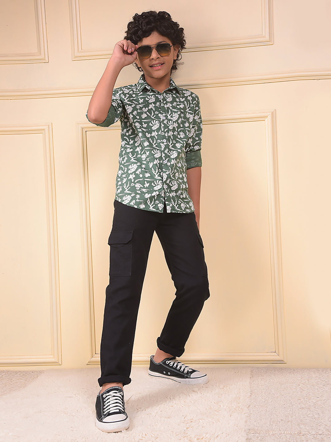 Green Floral Print 100% Cotton Shirt