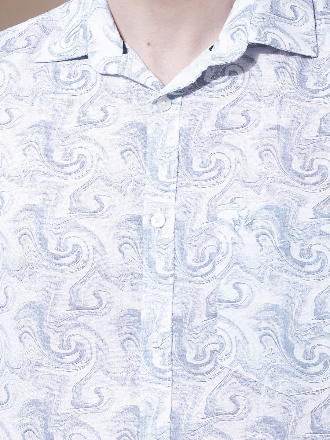 Linen Blue Abstract Print Shirt