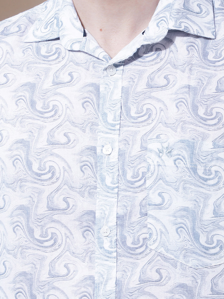 Linen Blue Abstract Print Shirt