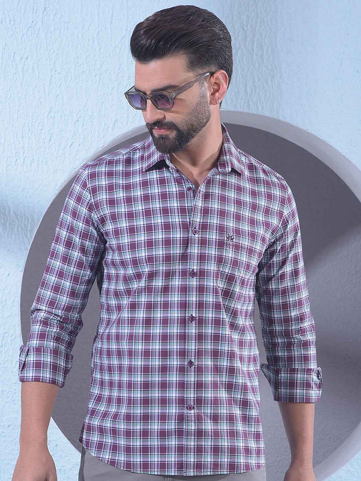 Wine Checked 100% Cotton Shirt