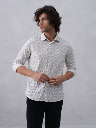 Green Printed Linen Shirt