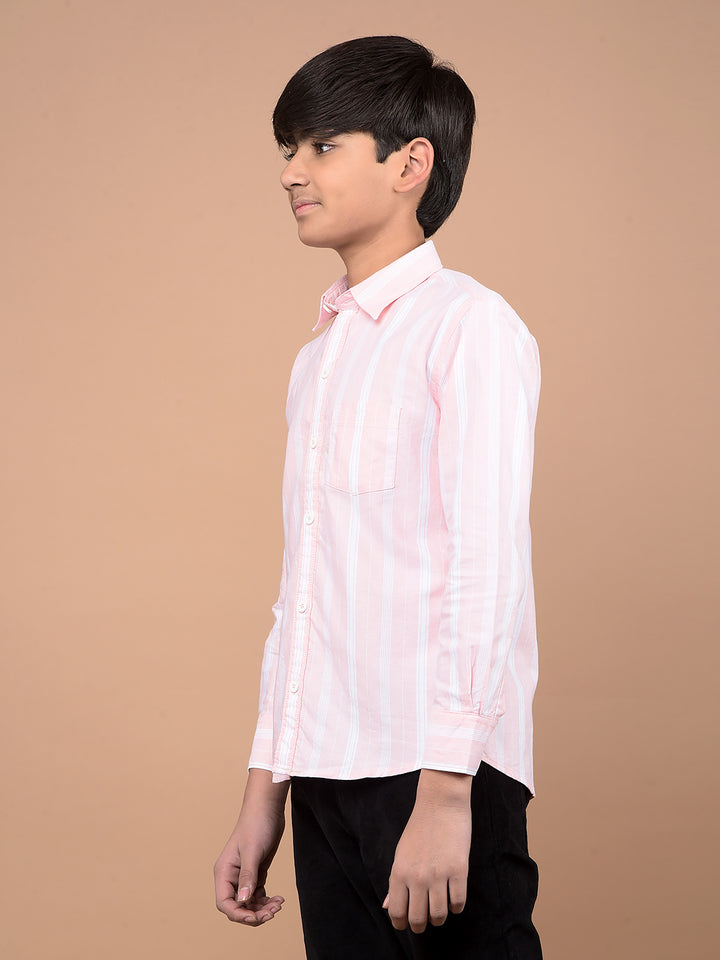 Pink Vertical Stripes 100% Cotton Shirt-Boys Shirts-Crimsoune Club