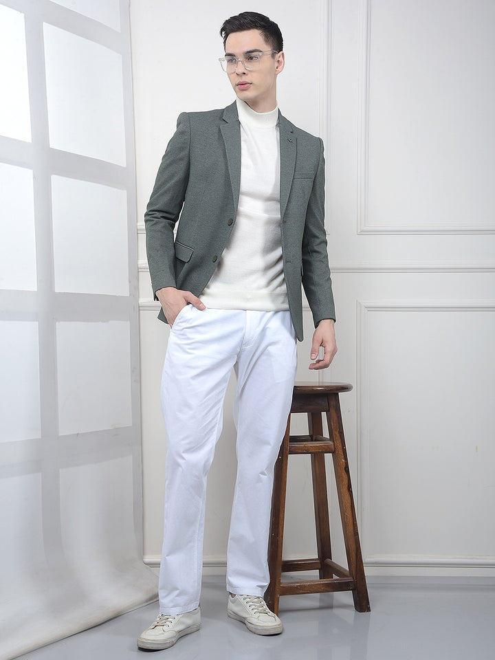Green Notched Lapel Single Breasted Blazer