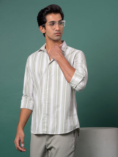 Green Vertical Stripes 100% Cotton Shirt