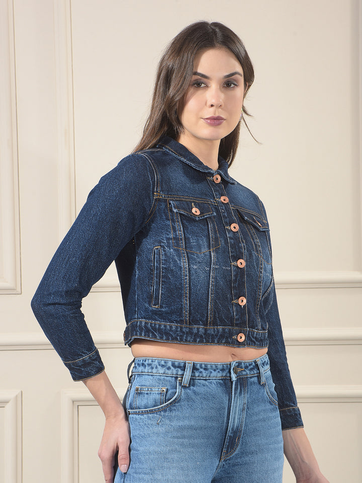 Blue 100% cotton Crop Denim Jacket