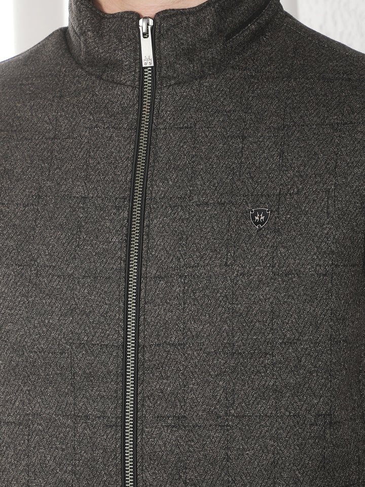 Brown Jacquard Sleeveless Jacket