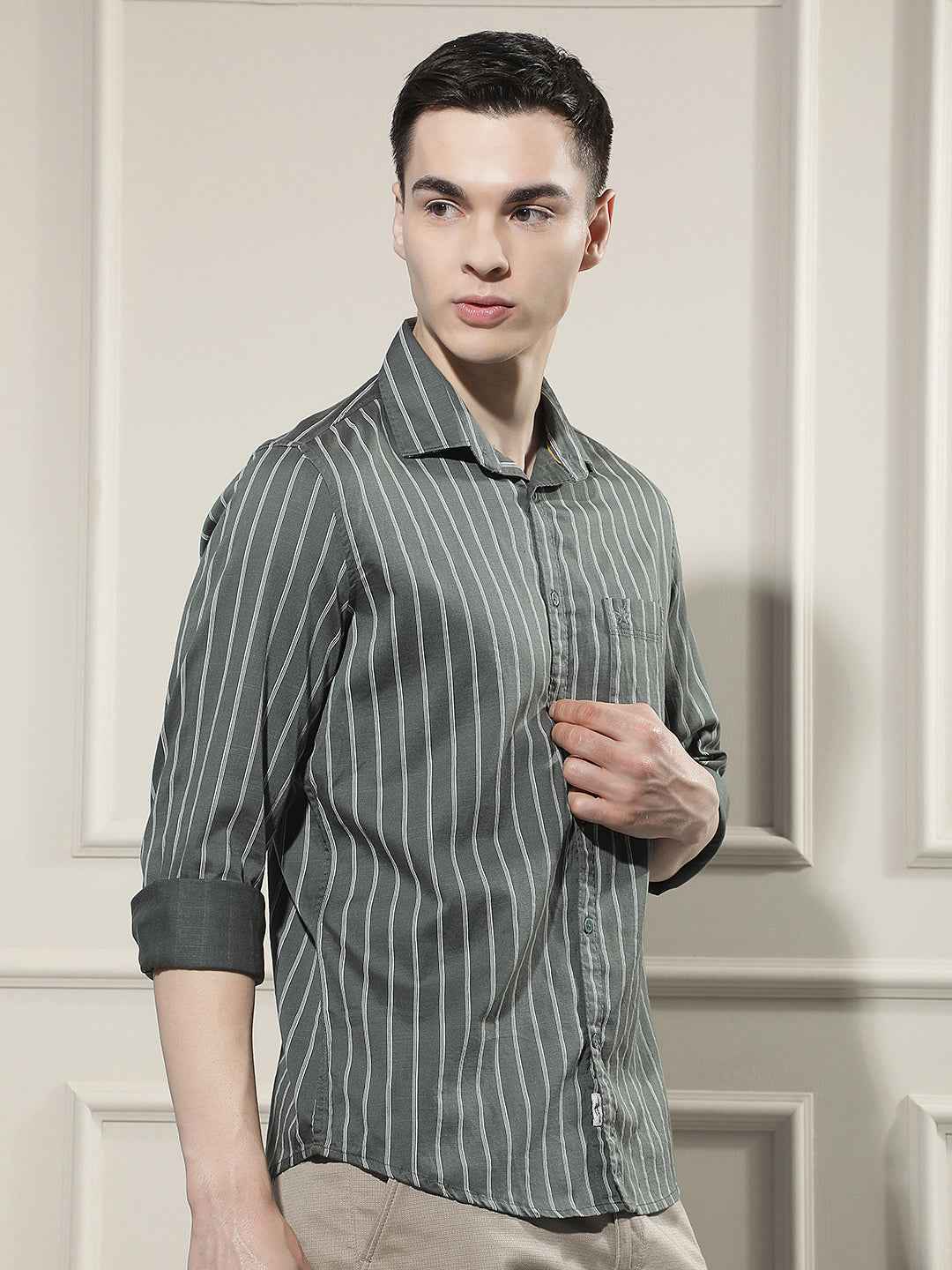 Green Vertical Stripes Shirt