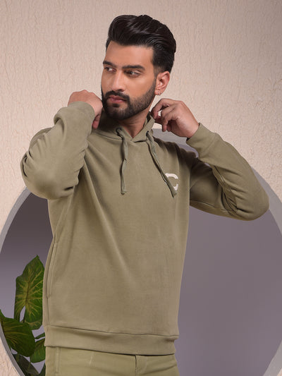 Olive Typographic Print Hooded Neck Sweatshirt