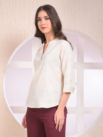 Beige Embellished V-Neck Top