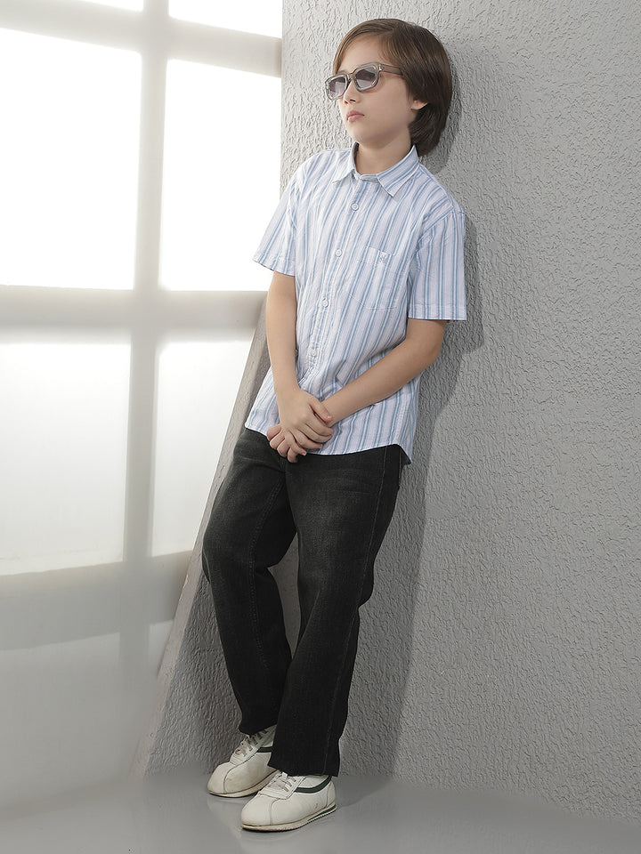 Sky Blue Vertical Stripes 100% Cotton Shirt