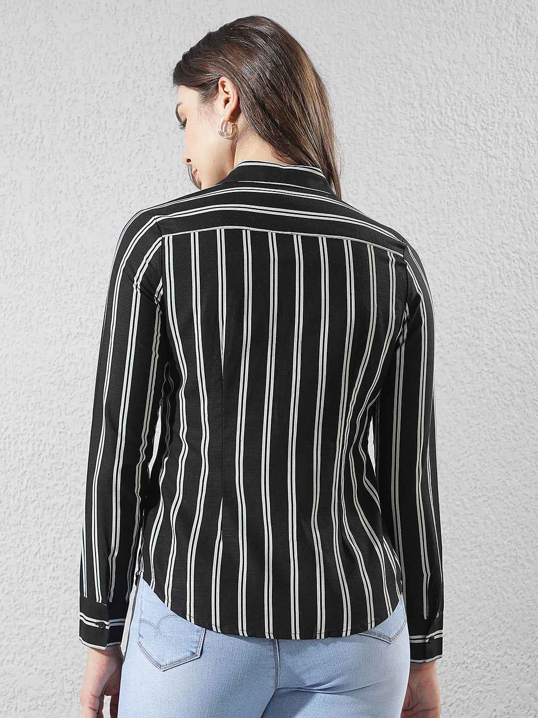 Black Vertical Striped Linen Shirt