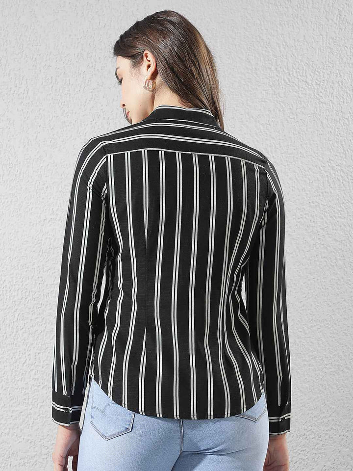Black Vertical Striped Linen Shirt