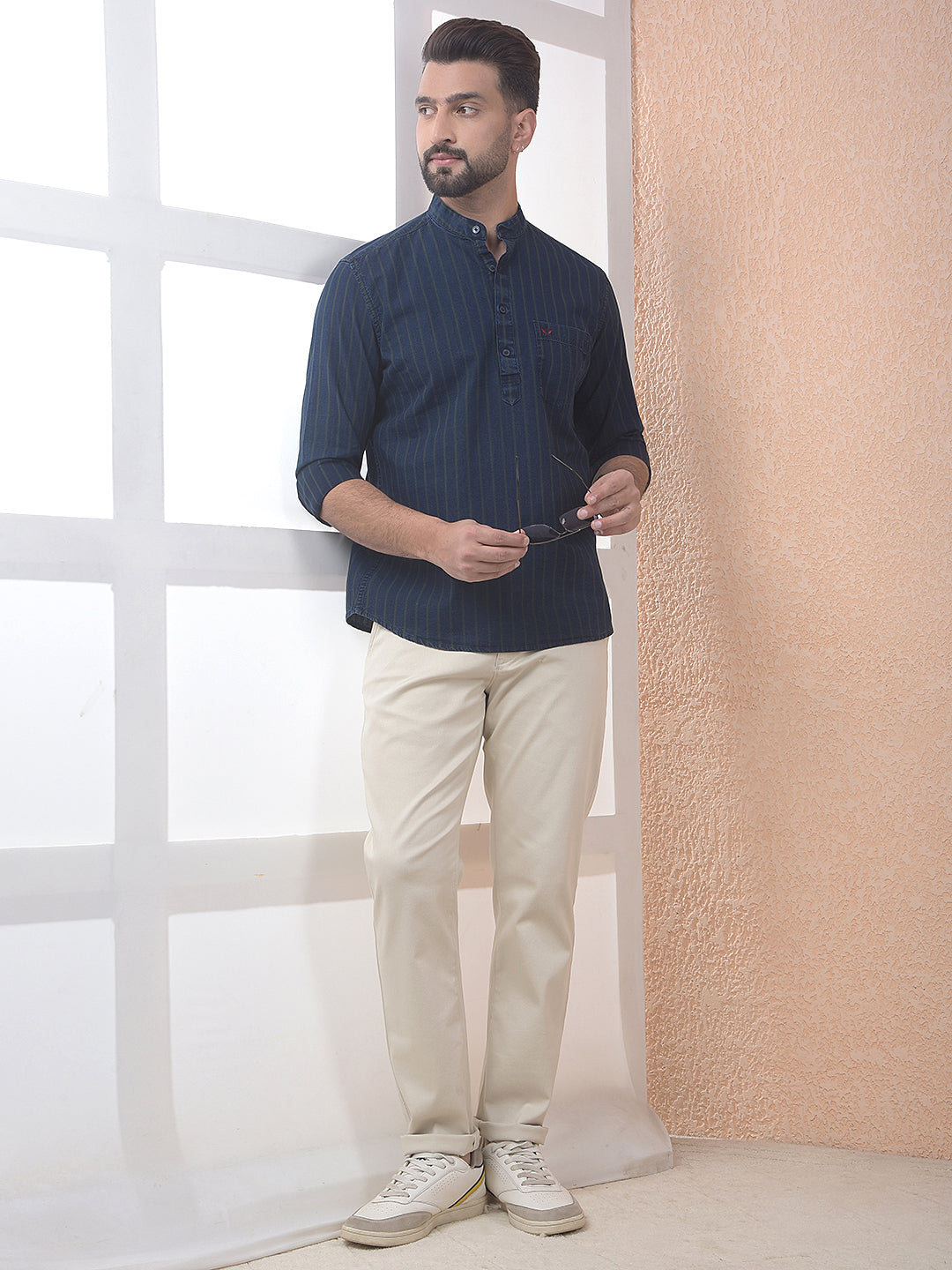 Striped 100% Cotton Green Kurta