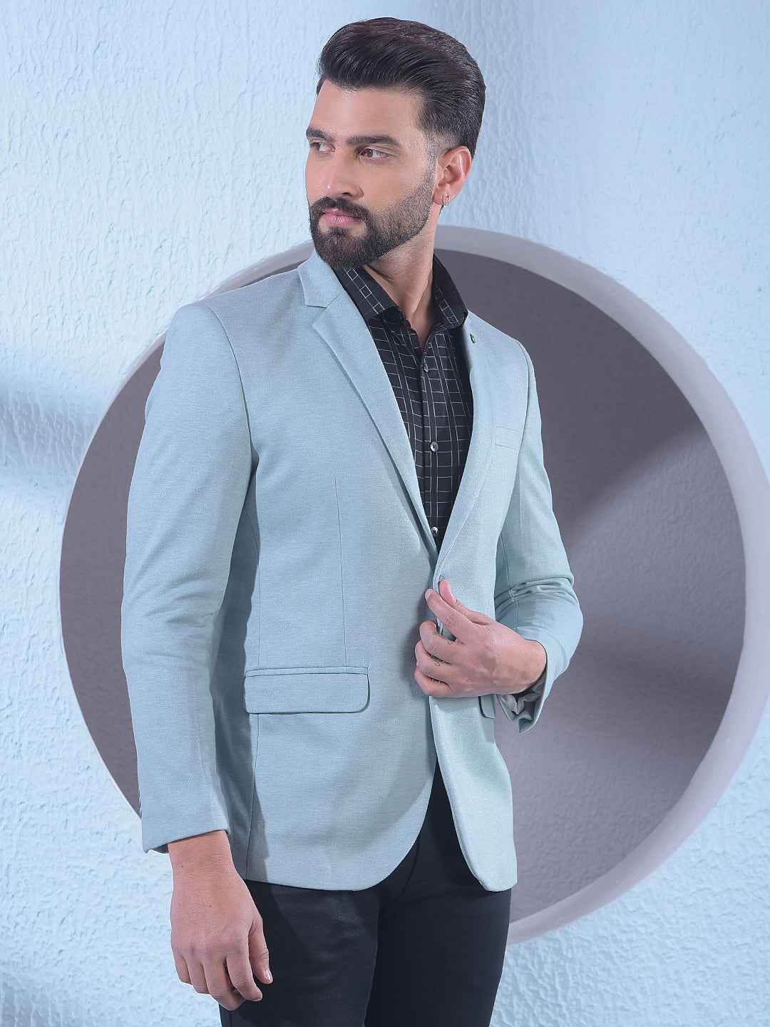 Green Notched Lapel Single Breasted Blazer