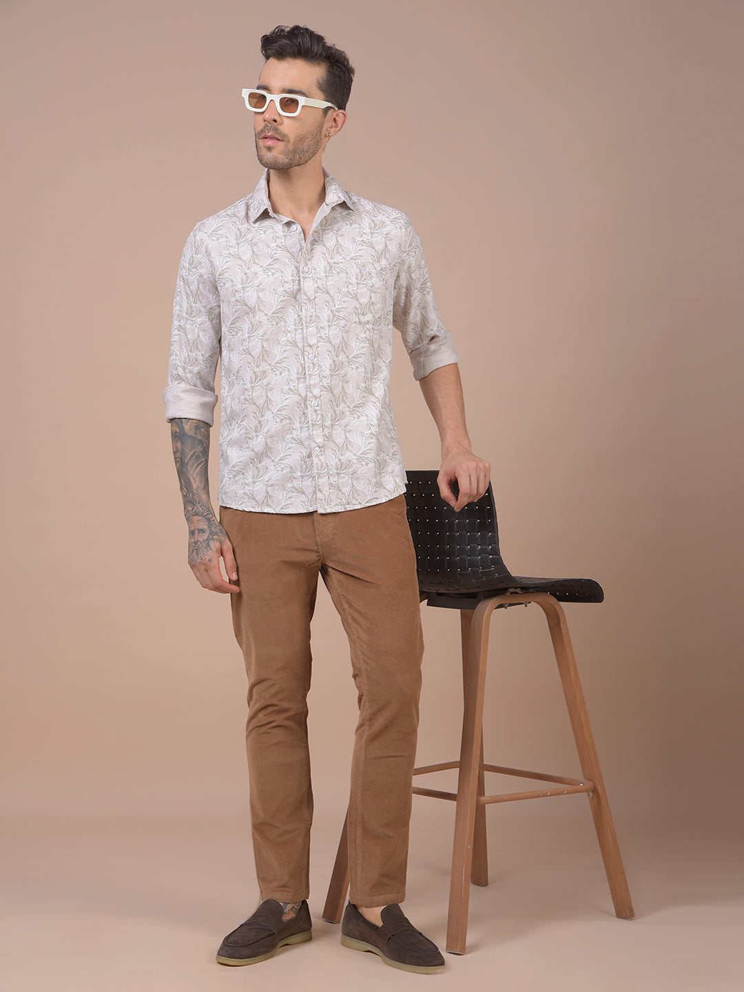 Brown Printed Corduroy Trousers