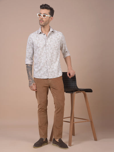 Brown Printed Corduroy Trousers