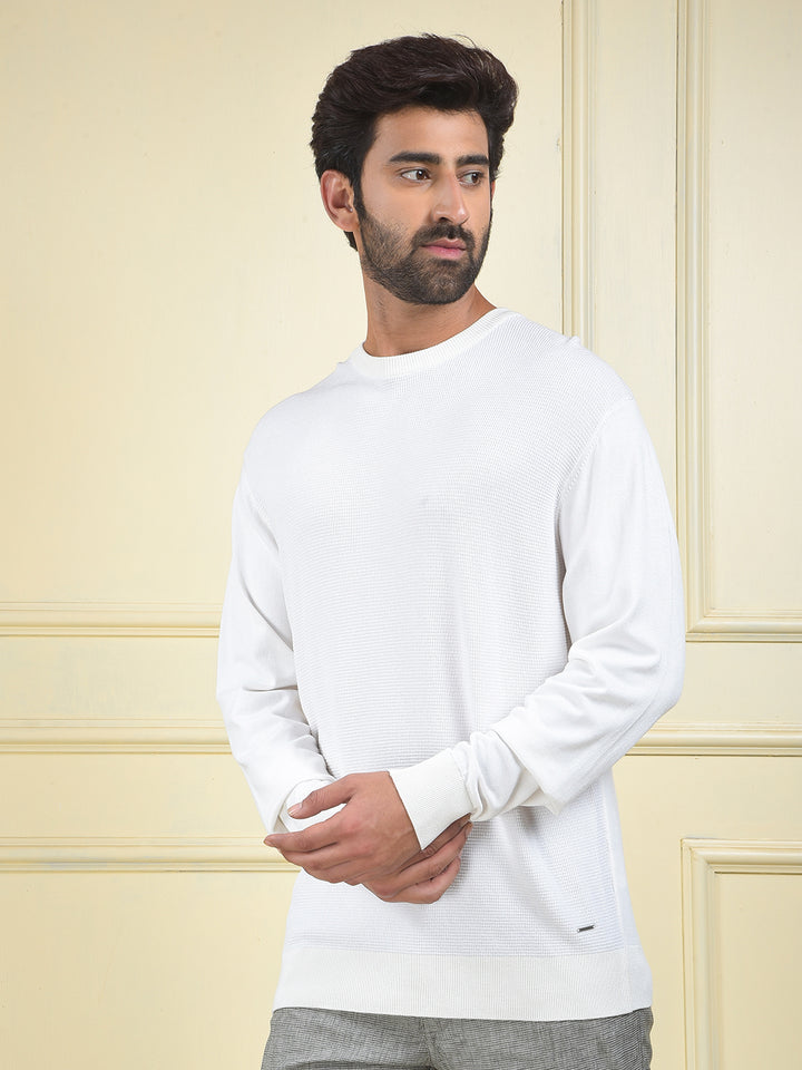 Slim Fit White Jacquard Sweater