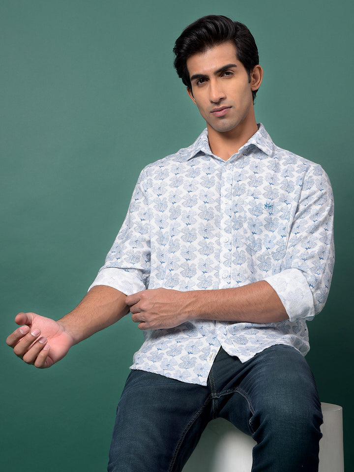 Blue Floral Print Shirt-Men Shirts-Crimsoune Club
