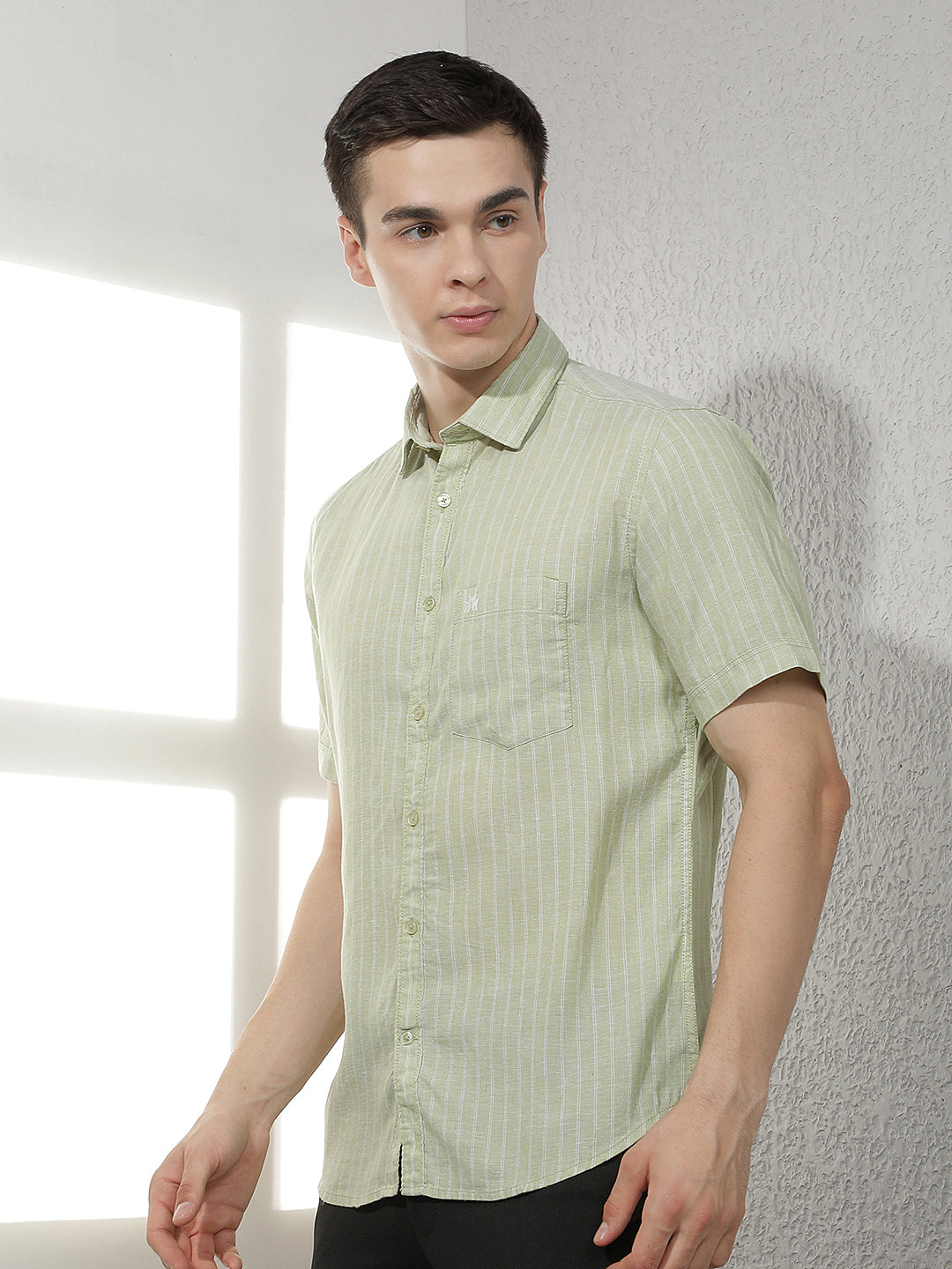 Green Vertical Striped Linen Shirt