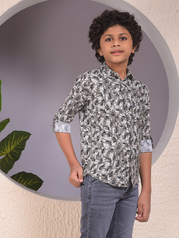 Soft-Hue Grey Floral Print Shirt