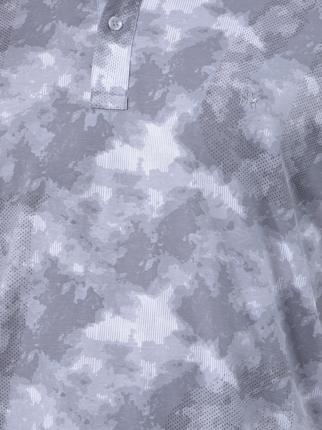 Grey Abstract Print Polo Neck T-Shirt