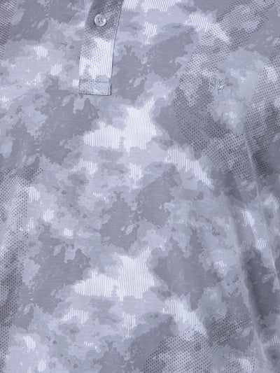 Grey Abstract Print Polo Neck T-Shirt