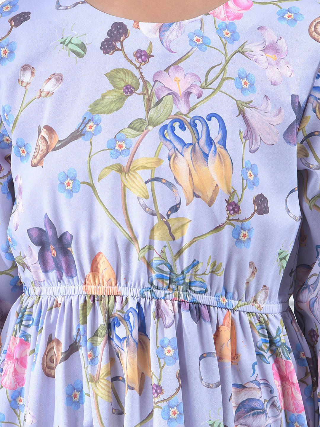 Purple Floral Print A-Line Dress