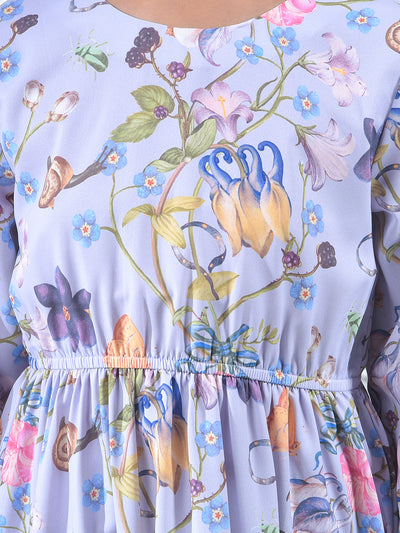 Purple Floral Print A-Line Dress