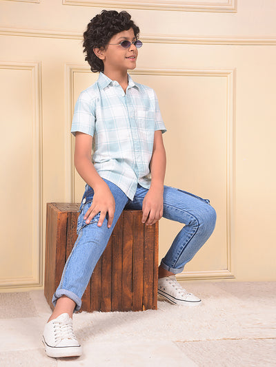 Blue 100% Cotton Straight Cargo Jeans