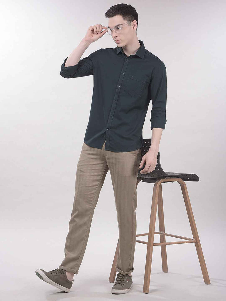 Khaki Vertical Stripes Chinos Trousers