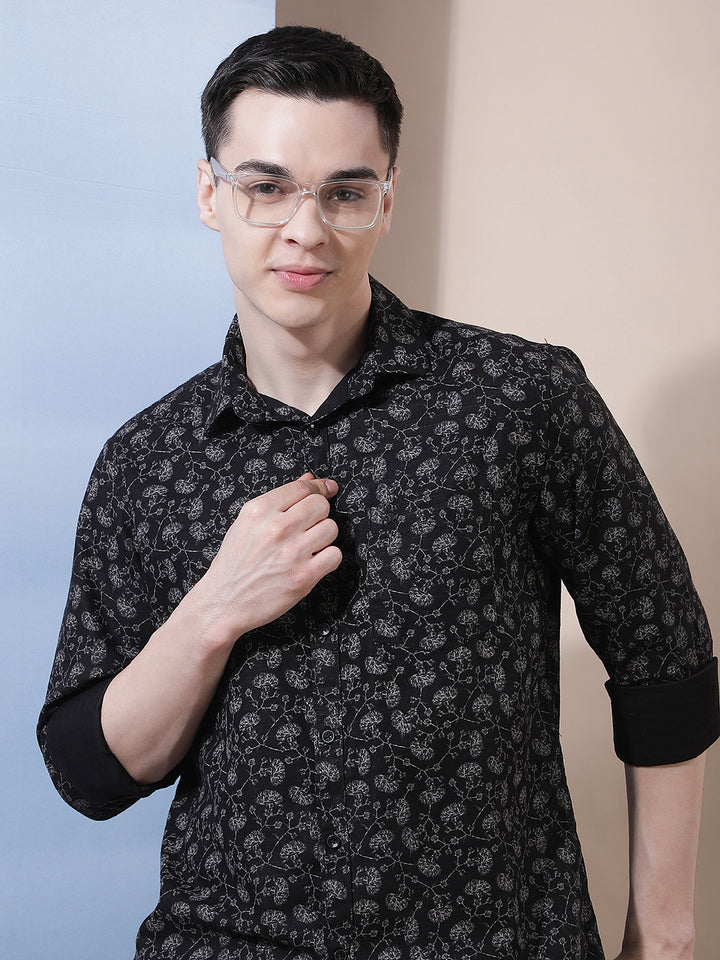 Black Floral Print Shirt