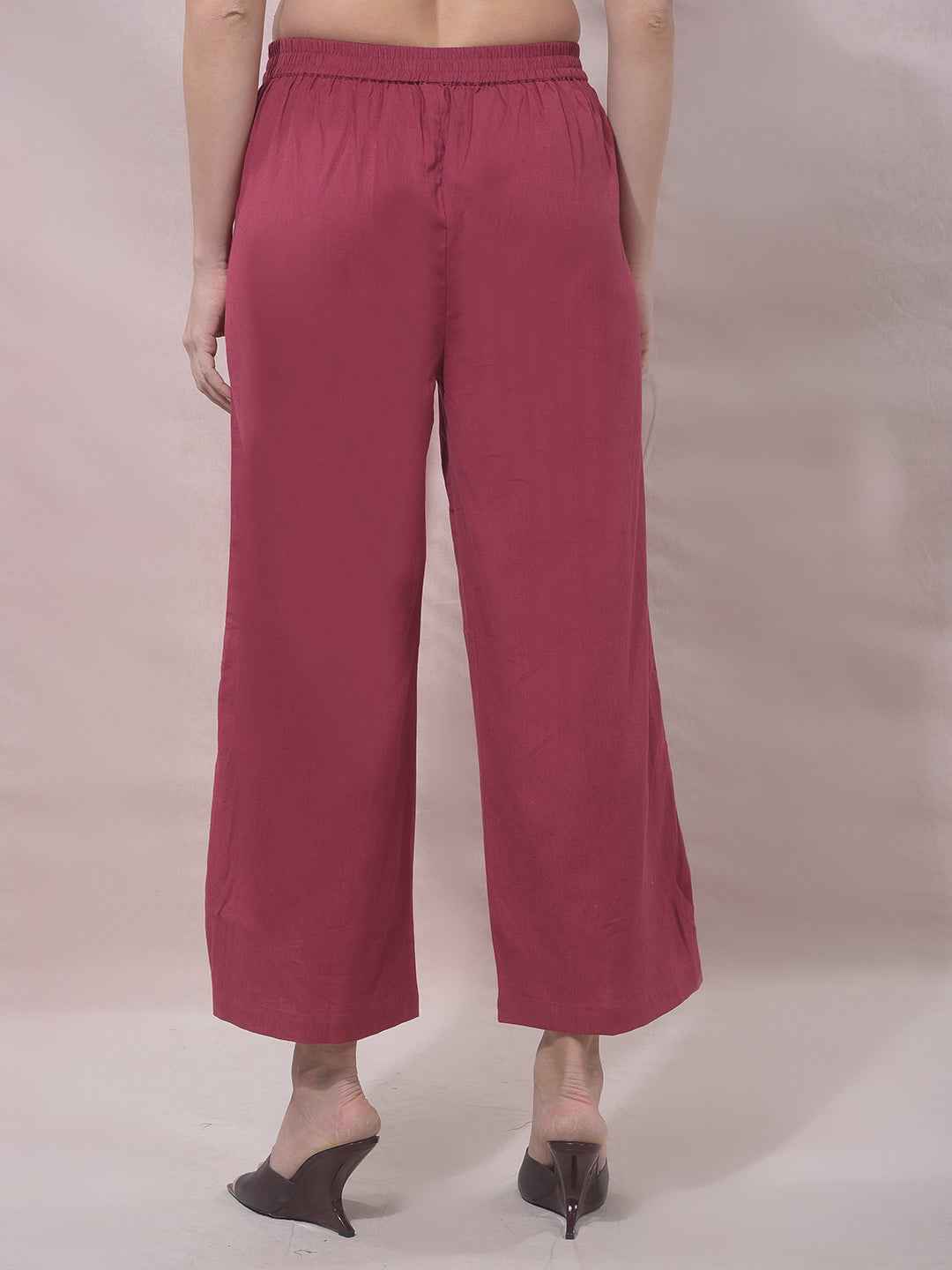 Maroon Wide Leg Casual Trousers