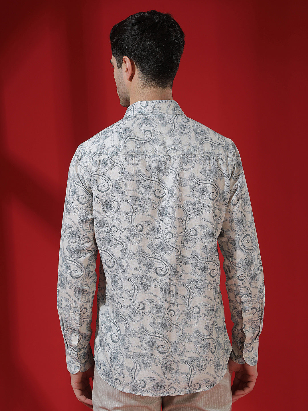 Blue Floral Print Linen Kurta