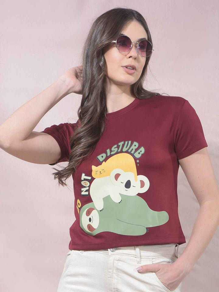 Maroon Graphic Print T-Shirt