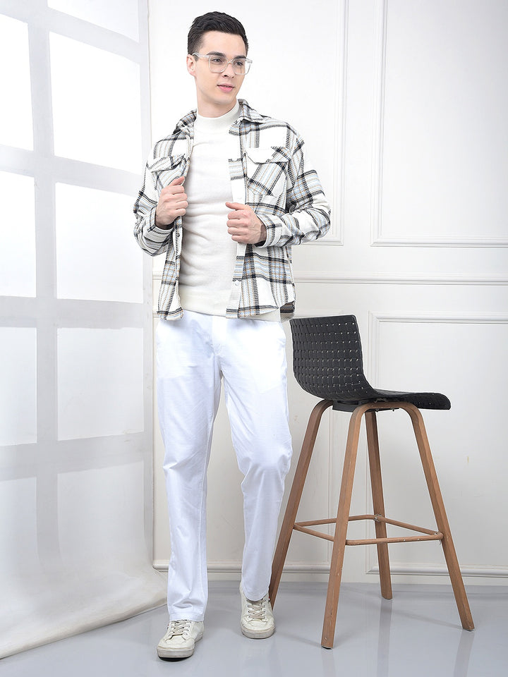 White Checked Knitted Shacket