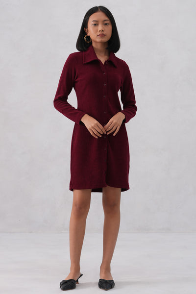 Maroon Textured Winter Mini Shirt-Dress