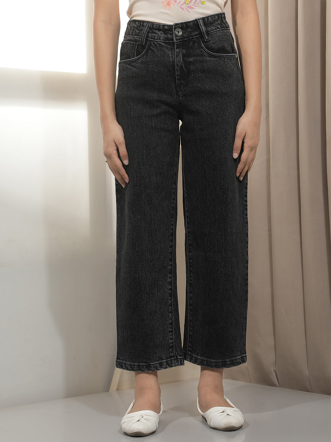 Black 100% cotton Barrel Jeans